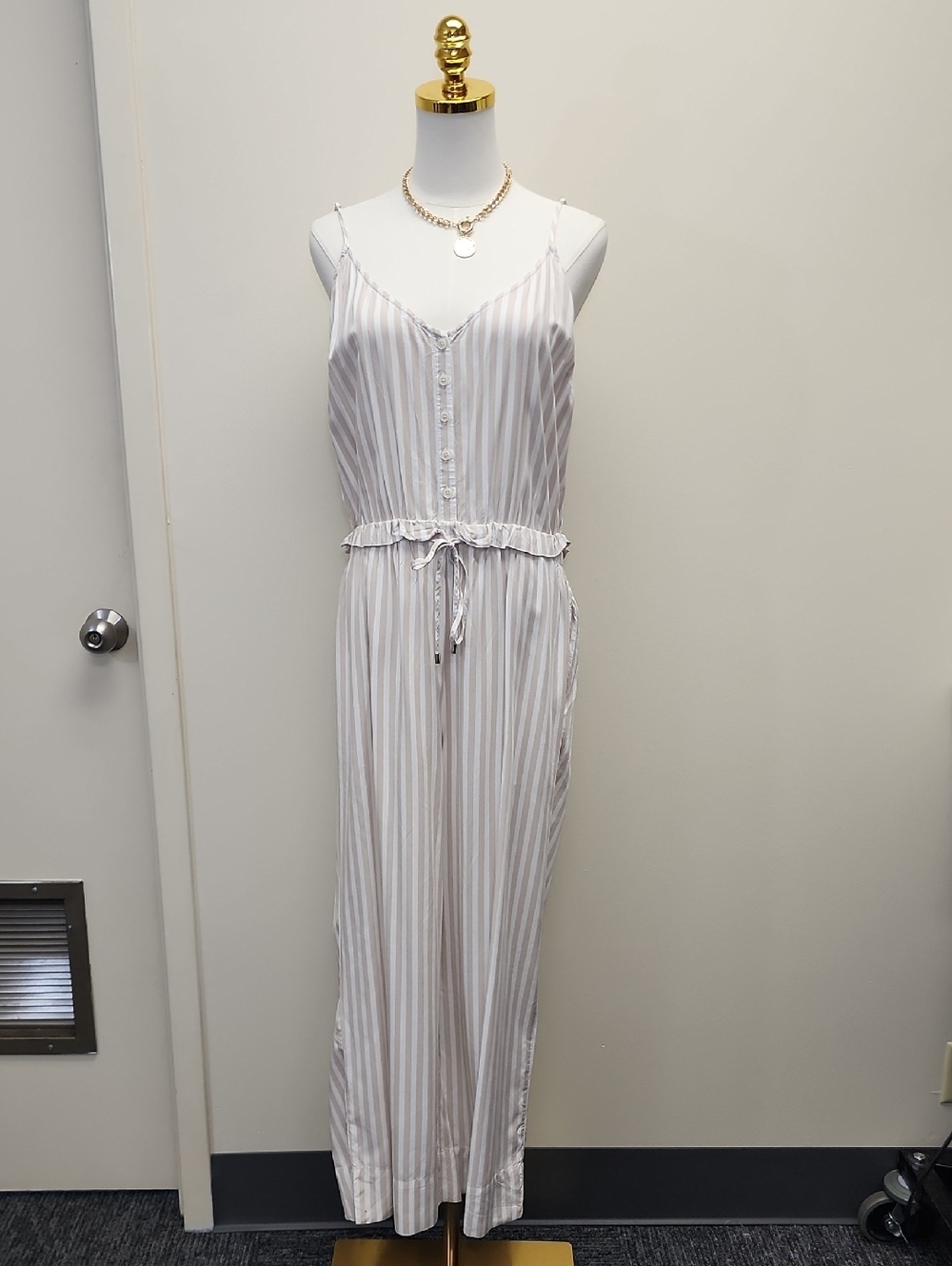 7 For All Mankind Beige White Striped Sleeveless Jumpsuit Size Large